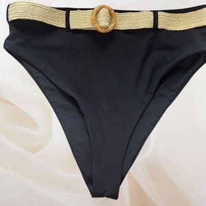 WeWoreWhat Emily Bikini Bottoms, Black with Detachable Bamboo Belt, XS